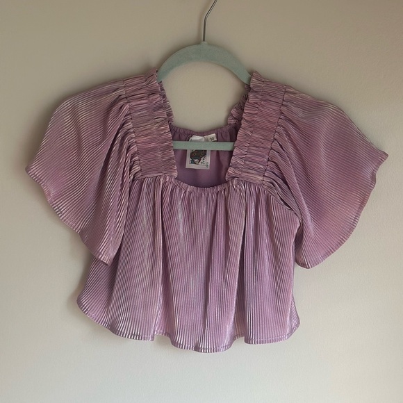 Queen Of Sparkles Kids Flutter Sleeve Shimmer Top Lavender Size Medium - Picture 1 of 8